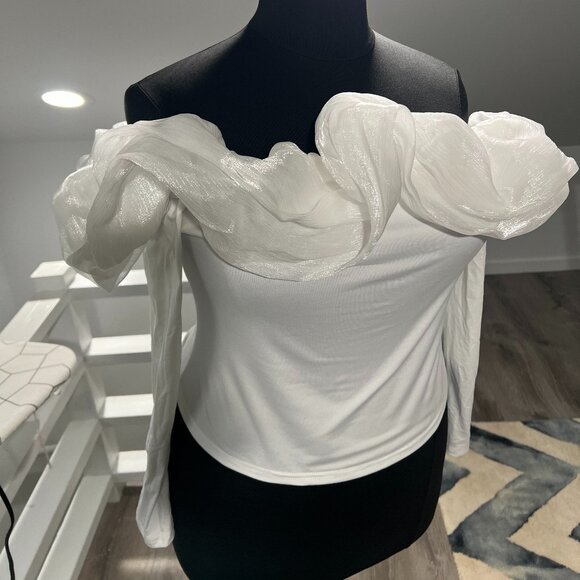 SHEIN Curve White Off-Shoulder Ruffle Top - Size 2XL - NWT! - Picture 1 of 6